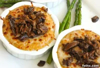 Creamy Fontina Polenta Topped with Savory Sauteed Porcini