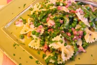 Creamy Farfalle with Savory Pancetta and Spring Vegetables