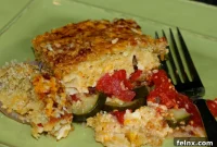 Baked Tomato Zucchini Medley with Pimento Asiago Crust