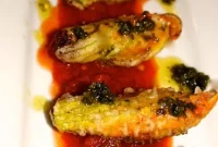 Crispy Stuffed Zucchini Blossoms with Tomato Coulis and Basil Pesto