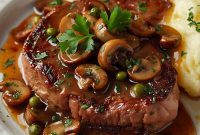 Classic Pan Seared Steak Diane with Creamy Brandy Sauce
