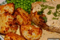 Healthy Pork Chops in Creamy Mustard Sauce with Roasted Potatoes