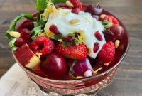Light and Healthy Red Winter Fruit Salad with Zesty Lemon Cream