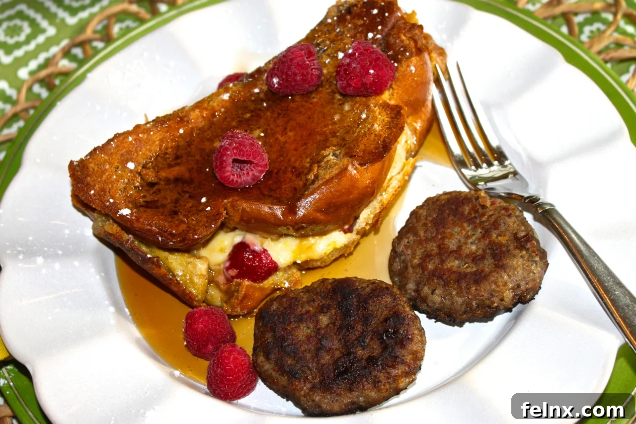Stuffed French toast ingredients including raspberries and eggs
