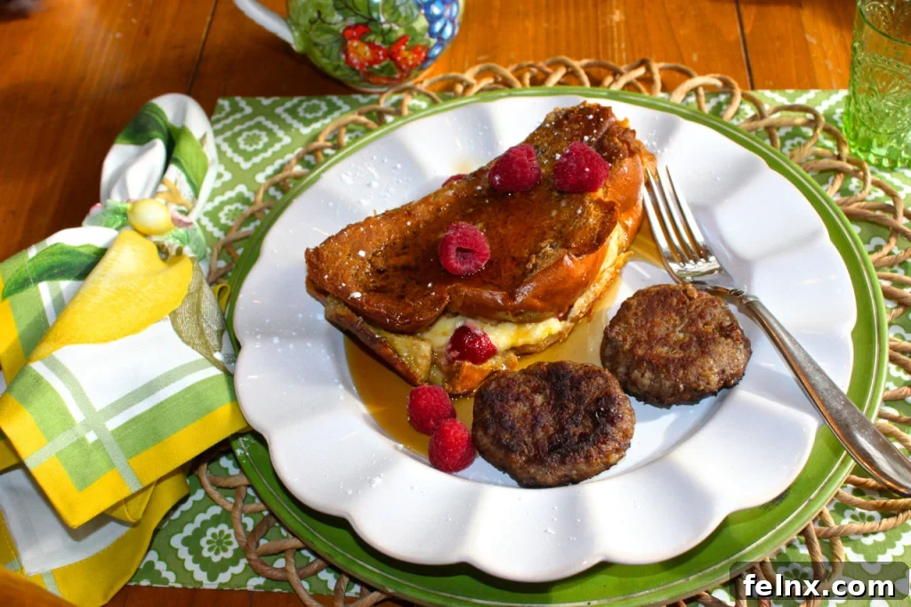 Final plated Raspberry Mascarpone Stuffed French Toast
