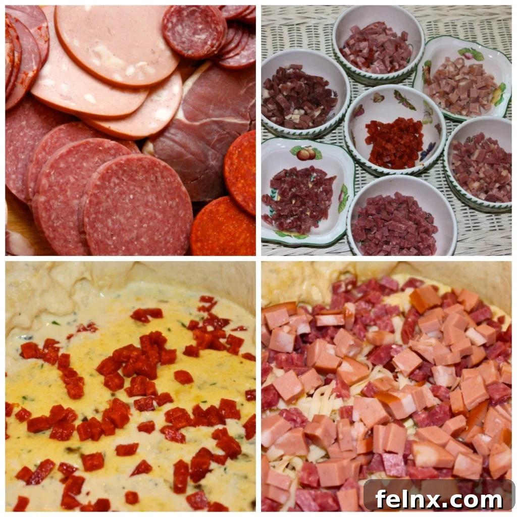 Layering meat and cheese