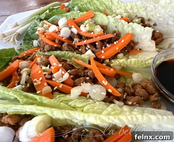 Close up of ground pork filling for lettuce wraps