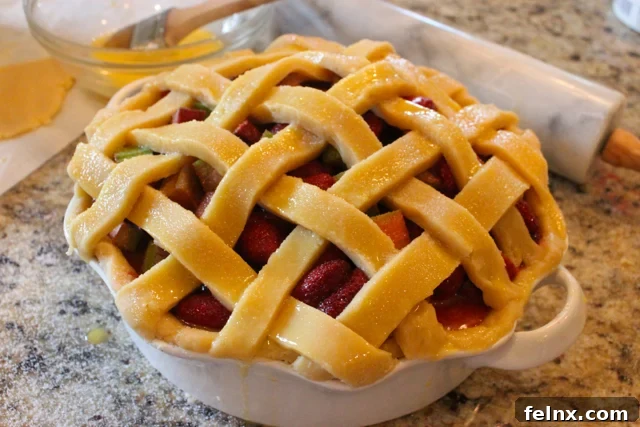 unbaked strawberry rhubarb pie with lattice