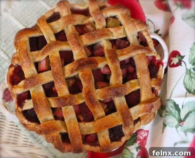 top view of strawberry rhubarb pie