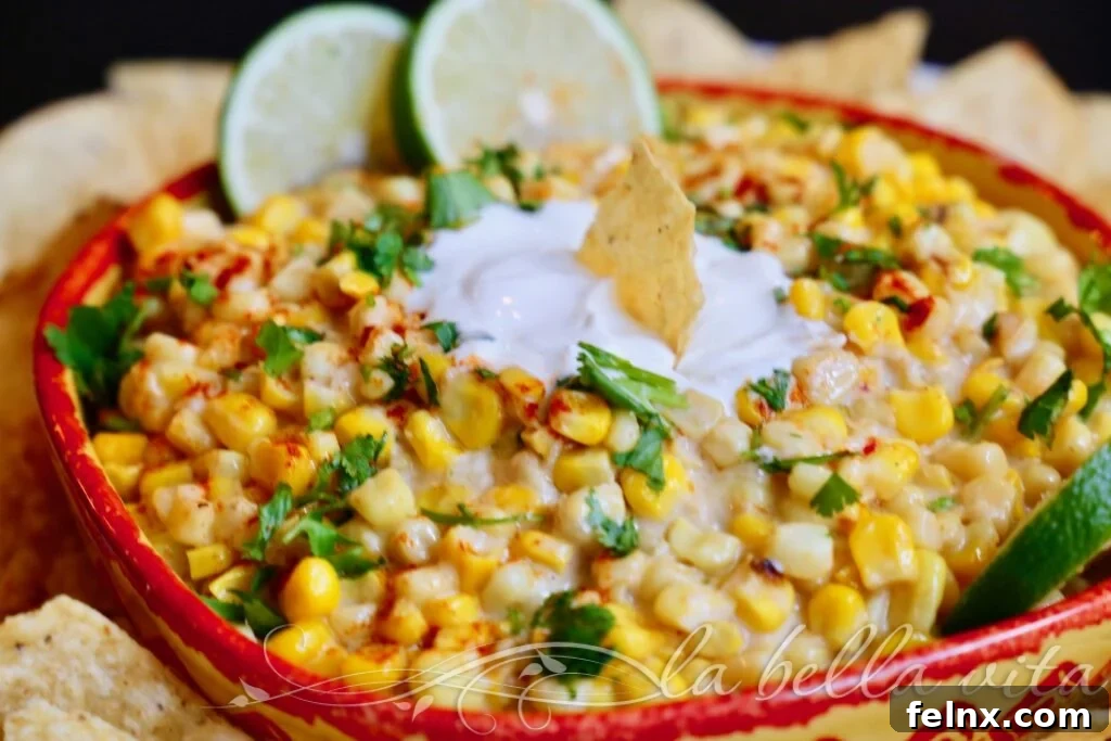 Mexican street corn dip with cotija cheese and cilantro