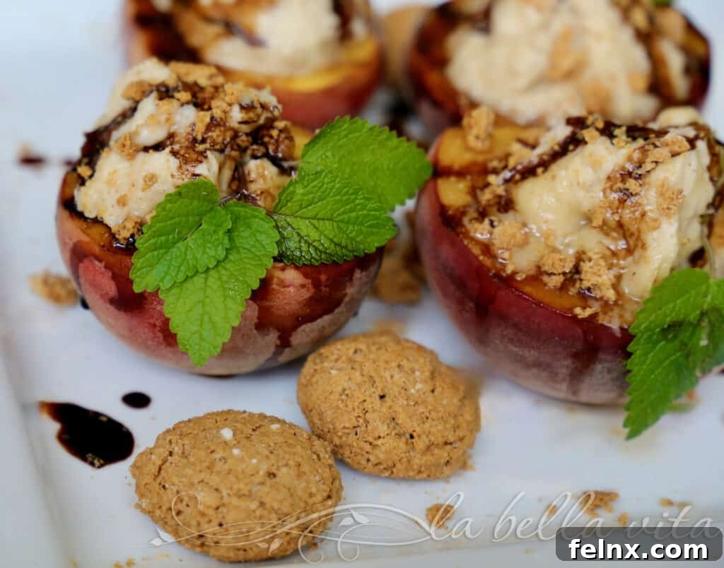 Placing Mascarpone Cream on Grilled Peaches