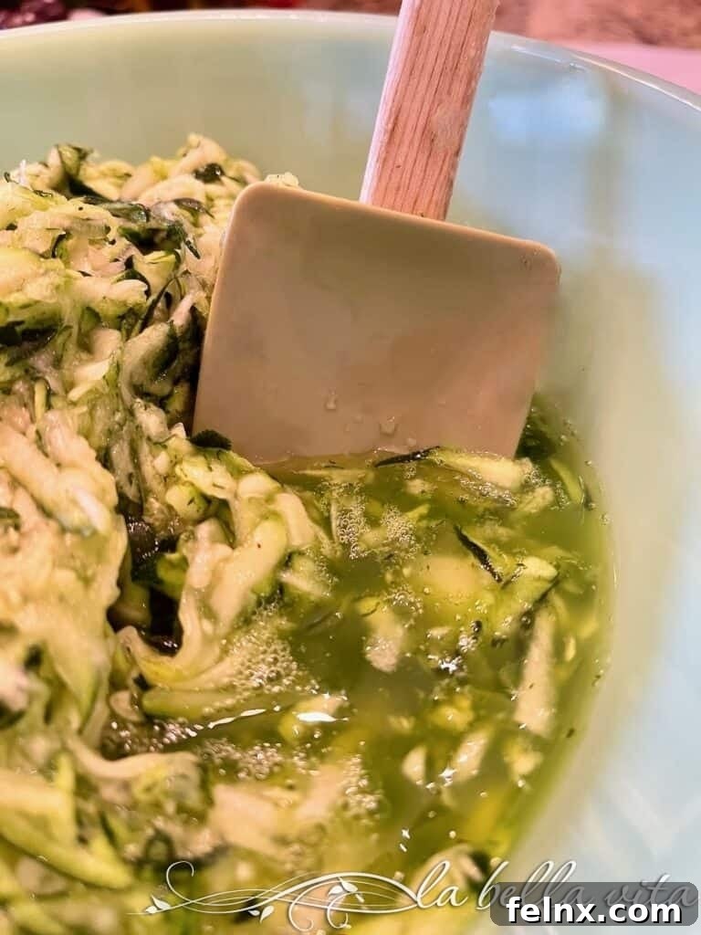Shredded zucchini in a bowl