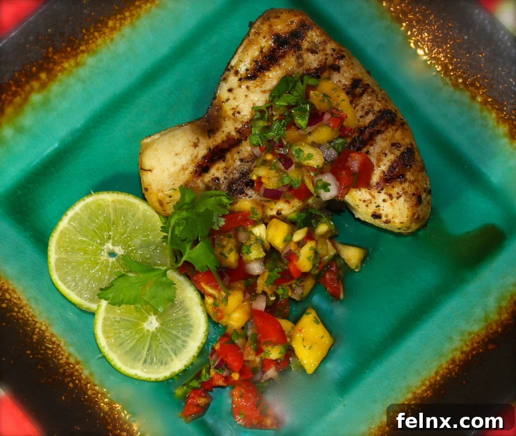 Mango Pineapple Salsa served with grilled swordfish
