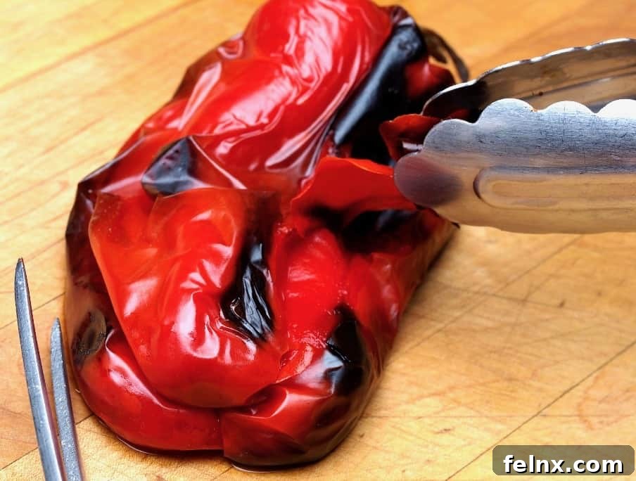 Peeled roasted pepper strips