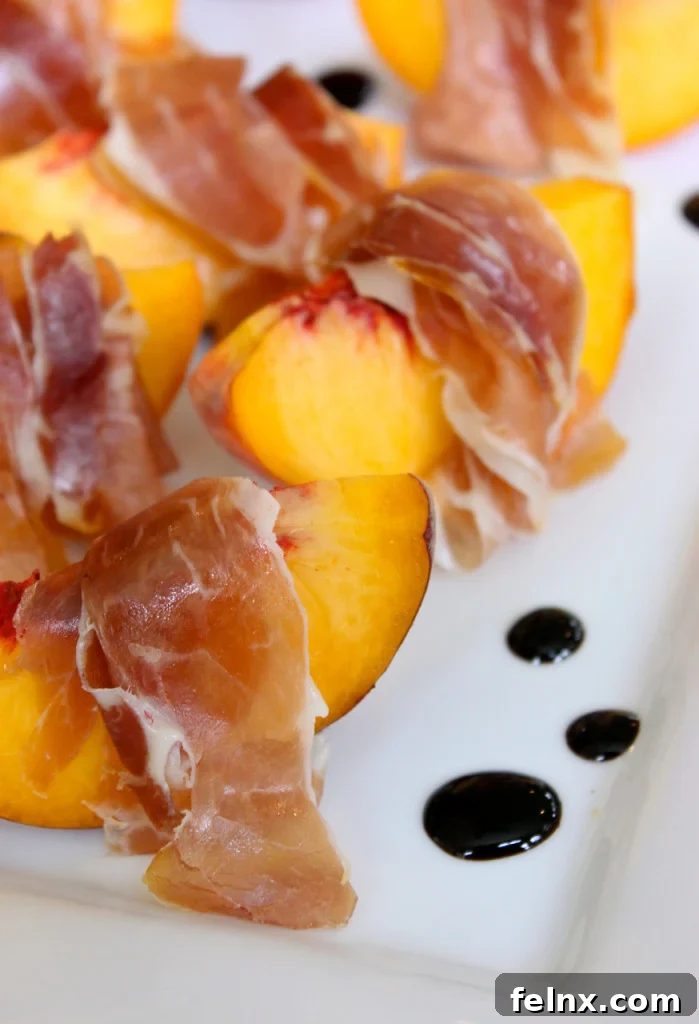 Peach and Prosciutto with Balsamic Glaze vertical