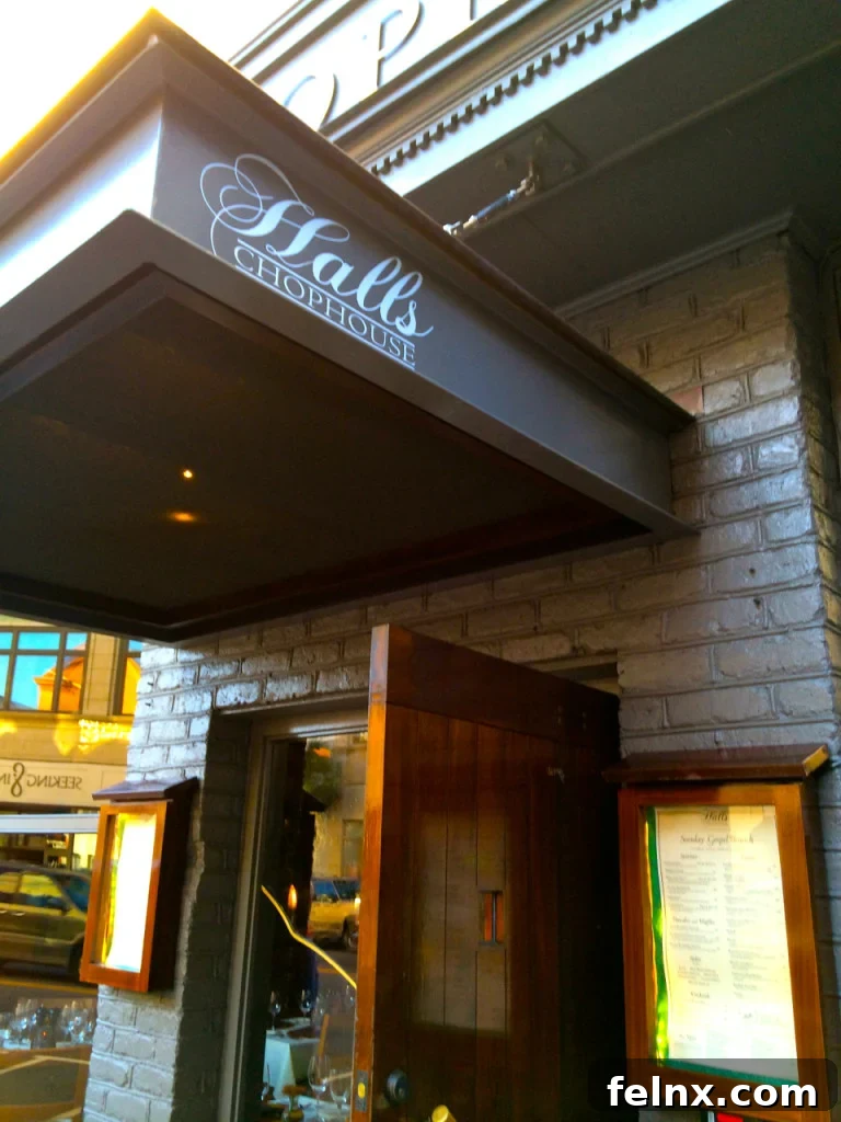 The grand entrance of Hall's Chophouse, a top-ranked steakhouse in Charleston, S.C.