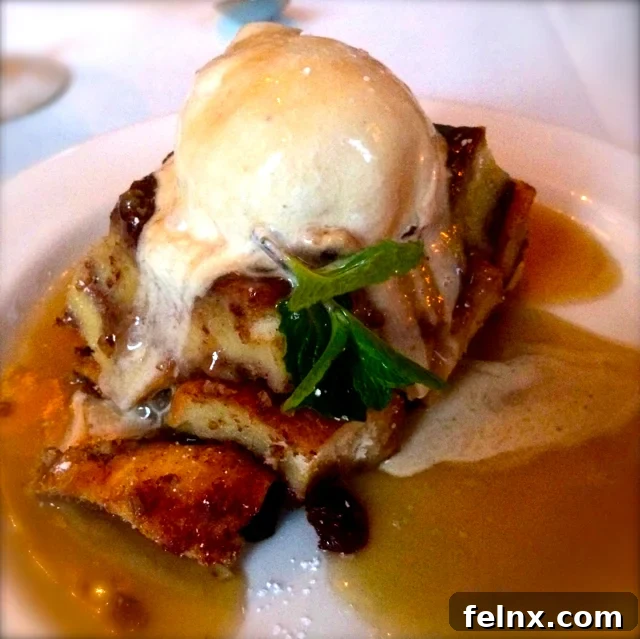 Decadent bread pudding with praline whiskey sauce
