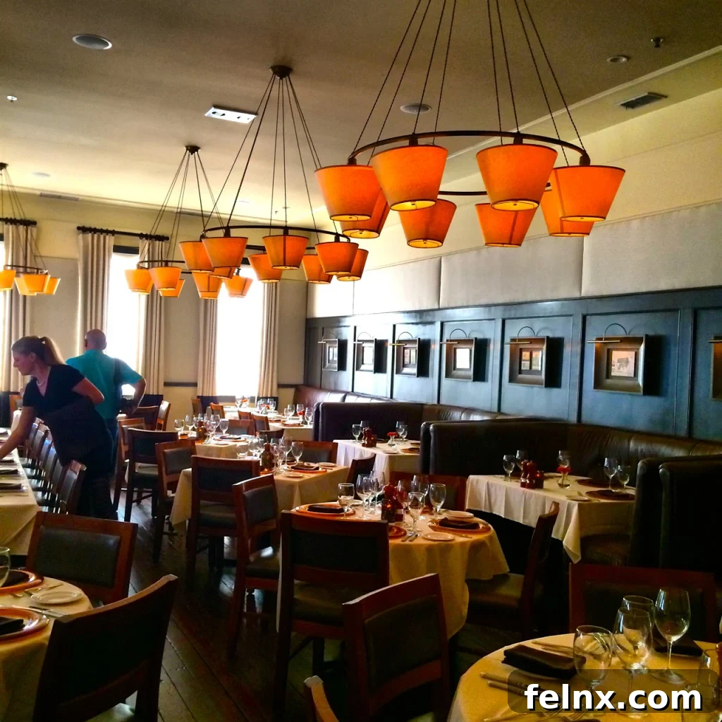 The elegant and inviting interior of the upstairs dining room at Hall's Chophouse