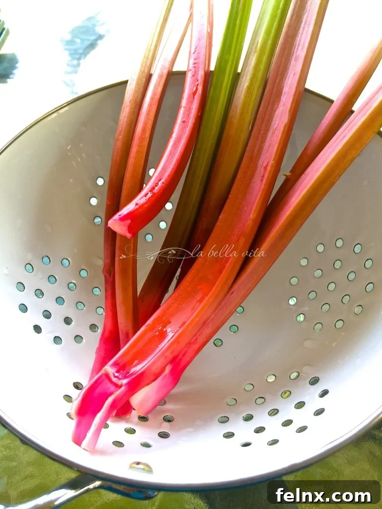 chopping rhubarb for cake