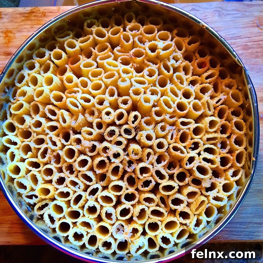 Fill the springform pan with vertical rigatoni