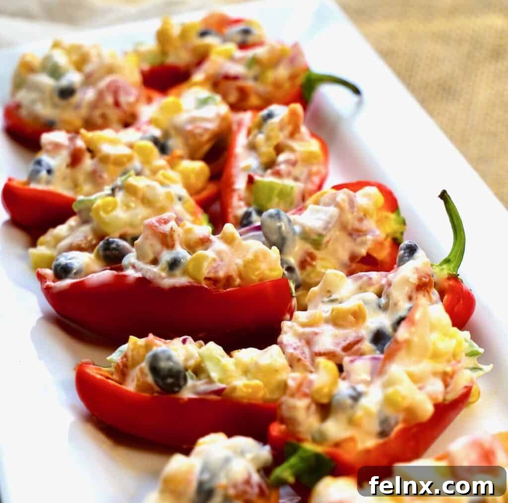 Pre-filled mini peppers with corn dip