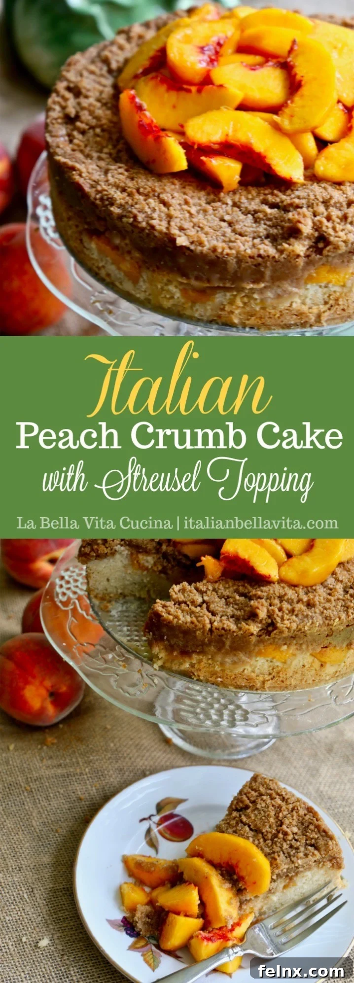 Pinterest graphic for Italian Peach Crumb Cake