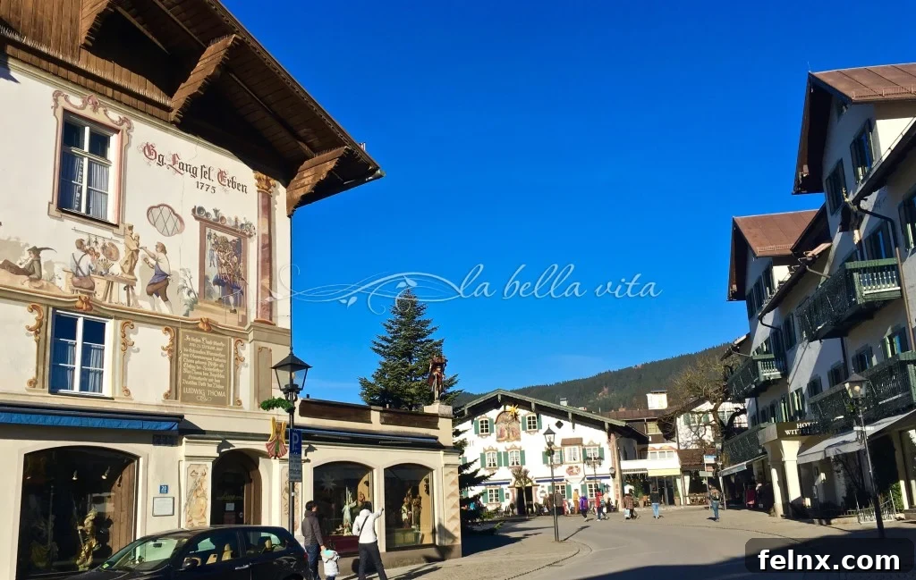 The quiet streets of Oberammergau in winter
