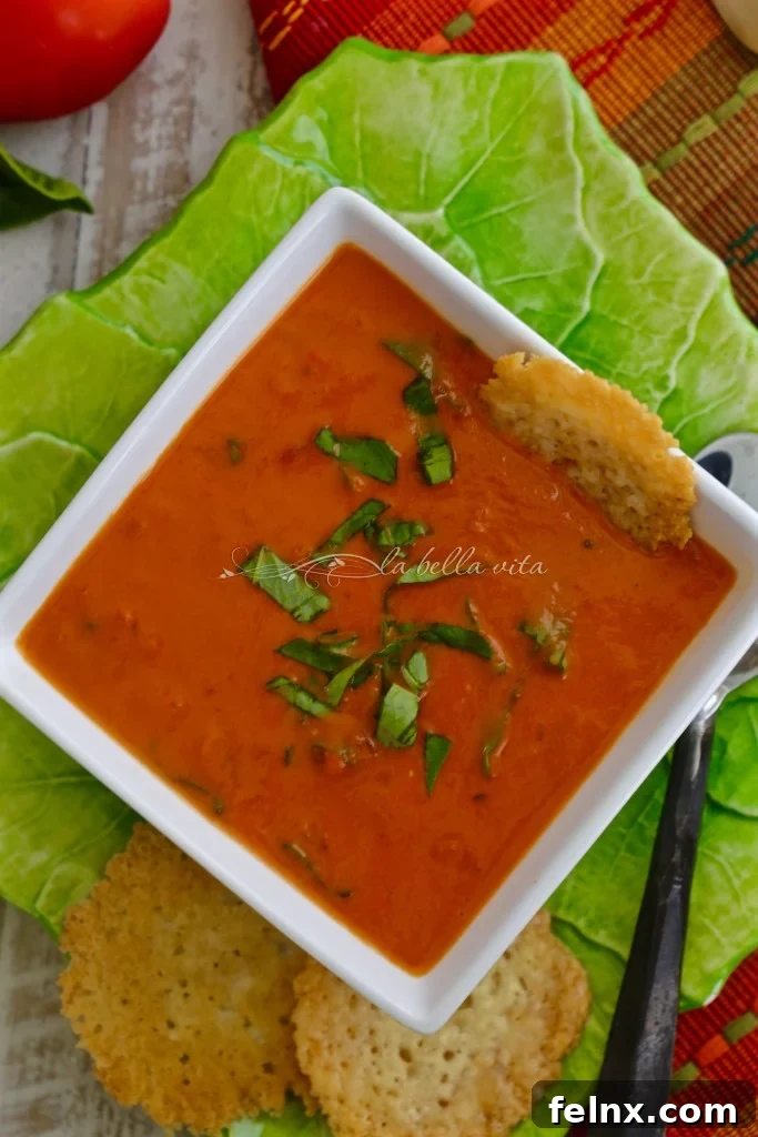 Roasted Tomato Bisque with Parmesan Crisps