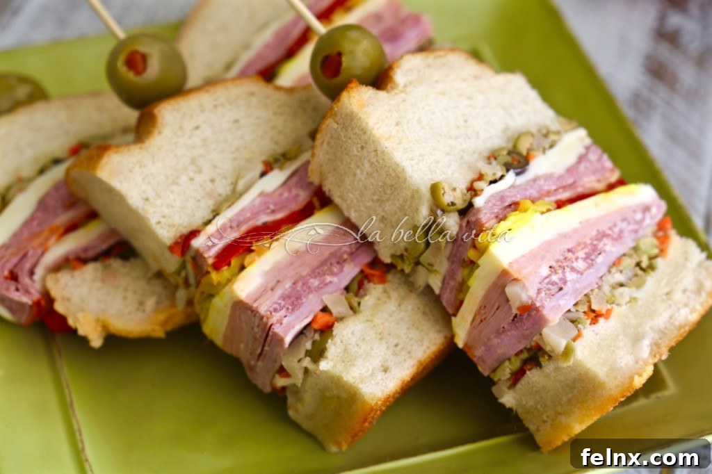 Muffuletta slices arranged for a celebration