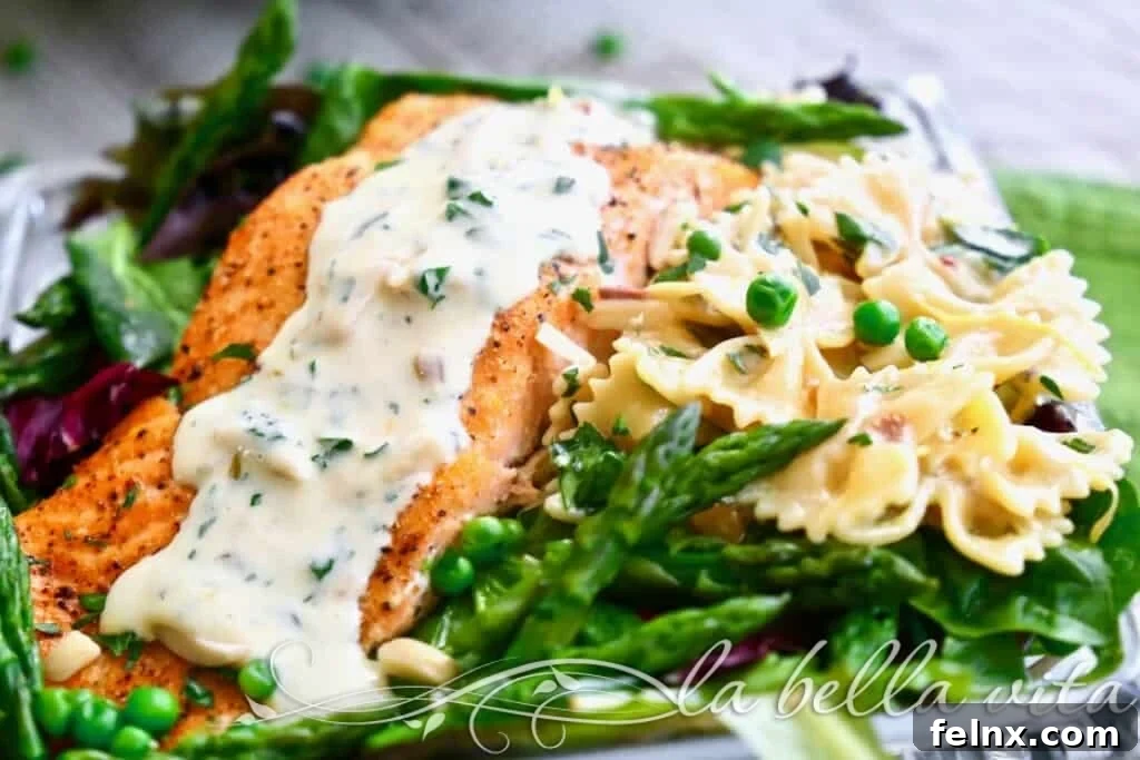 Salmon with Lemon Cream Sauce and Pasta