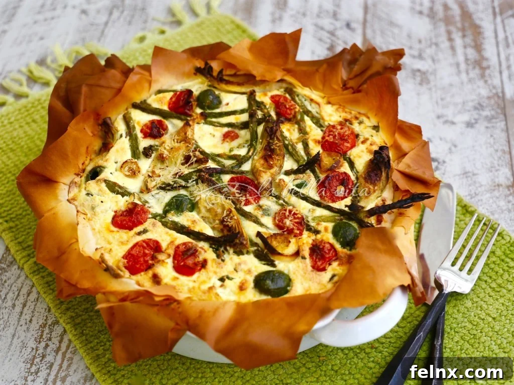Italian Cheesy Artichoke and Asparagus Phyllo Pie