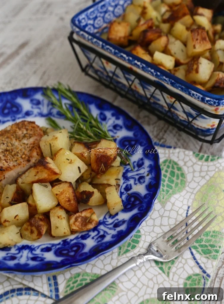 Close up of crispy Italian rosemary potatoes