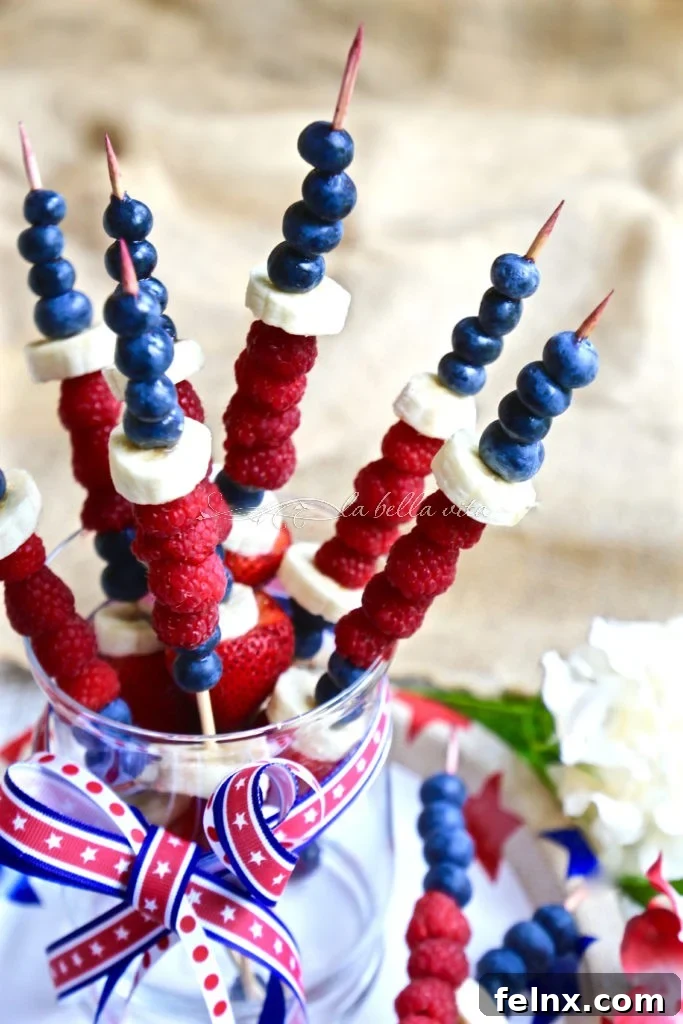 Red, White and Blue Fruit Kabobs for Summer