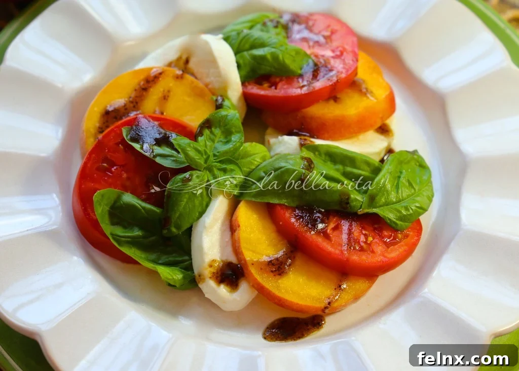 Sliced peaches and tomatoes for caprese salad