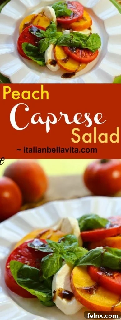 Drizzling balsamic syrup over peach salad
