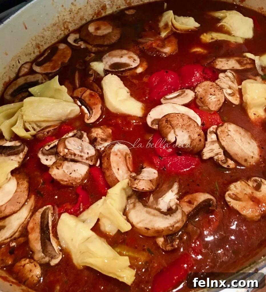 Adding vegetables and mushrooms