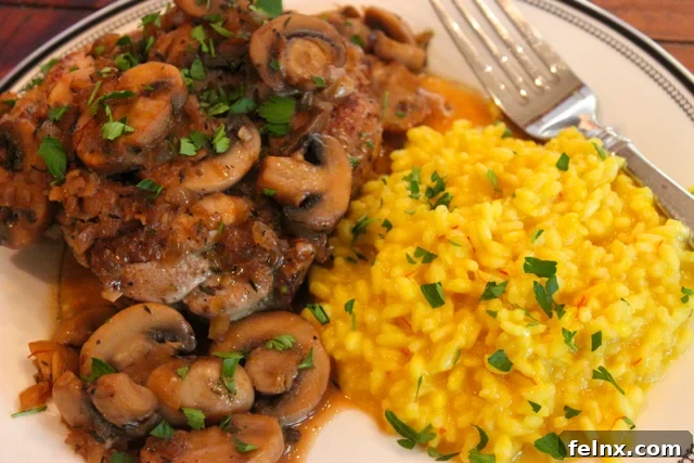 pork marsala risotto milanese plating