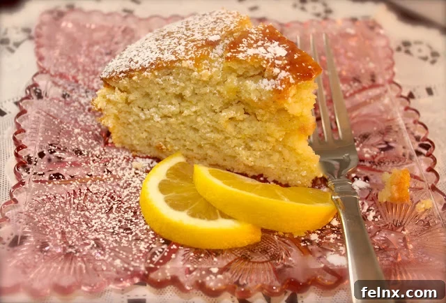 Delicious Lemon Polenta Torta sprinkled with powdered sugar