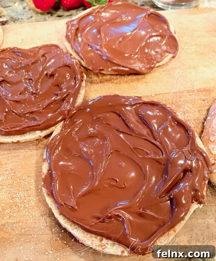 Spreading Nutella on bread