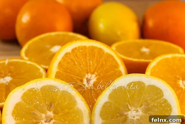 Slicing fresh citrus fruits