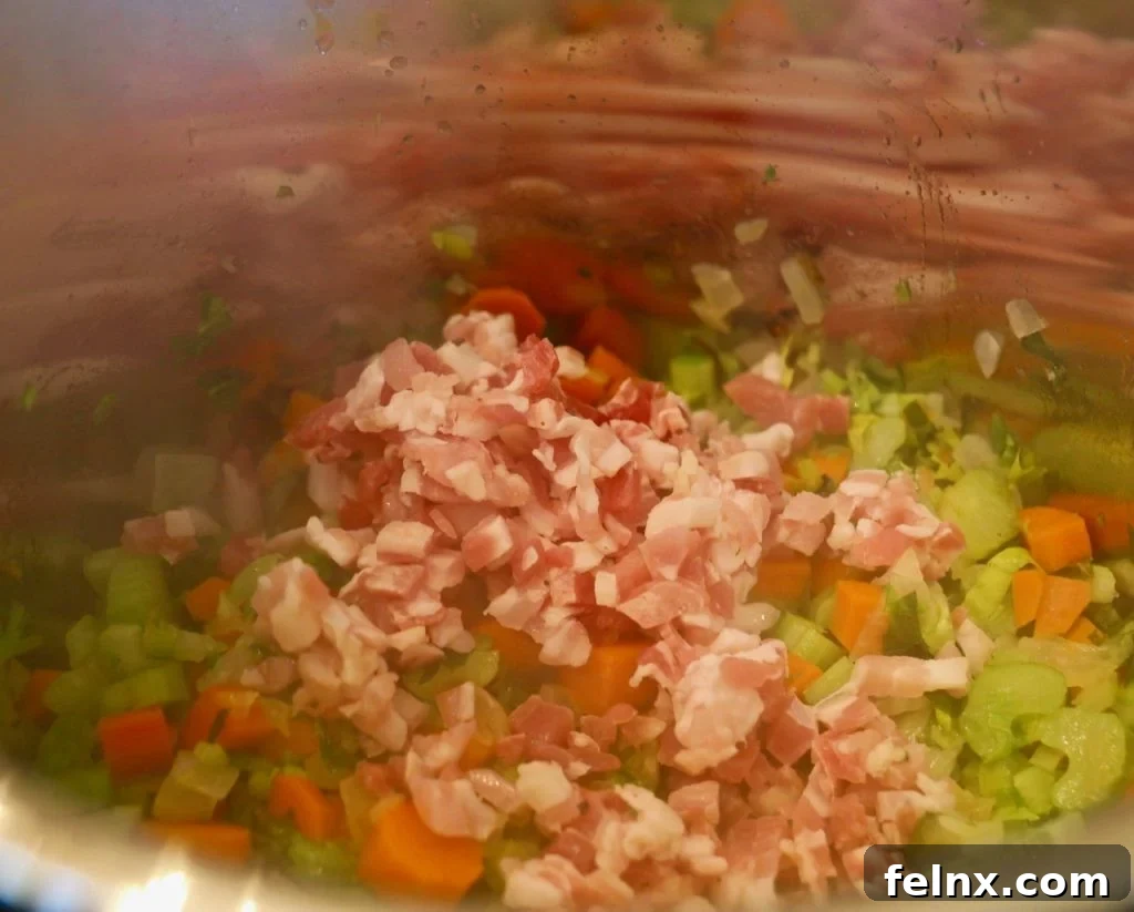 Adding savory pancetta