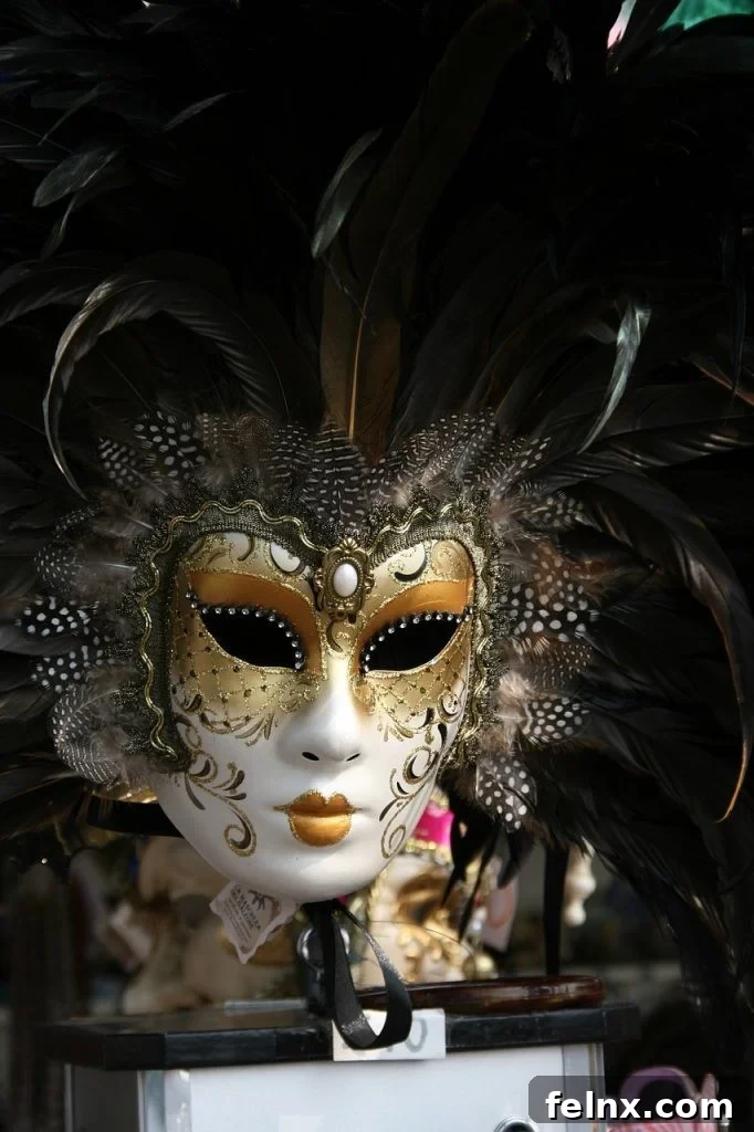 Stunning black, white, and gold Venetian masks