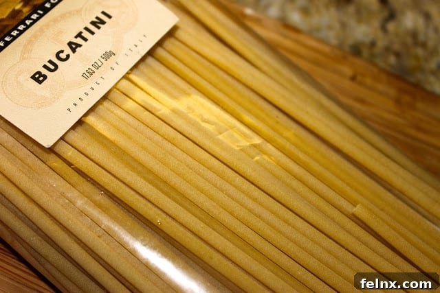 Packaged Bucatini pasta noodles