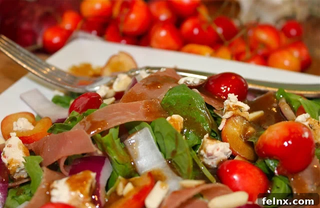 Fresh summer cherries and salad ingredients