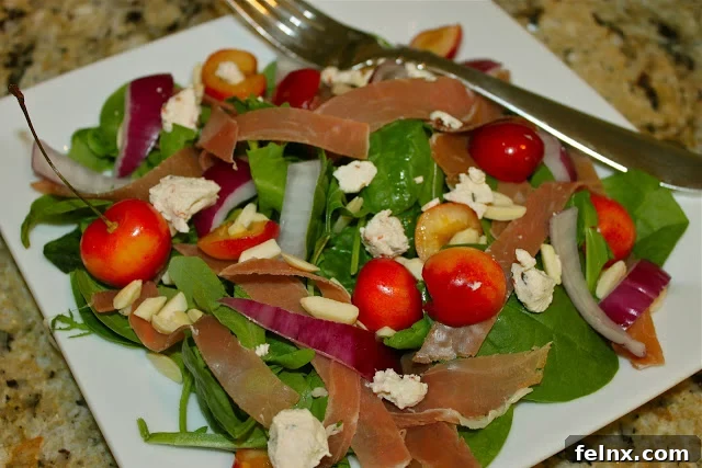 Completed summer cherry salad ready to be served