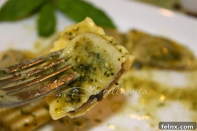 Close up of Agnolotti on a fork