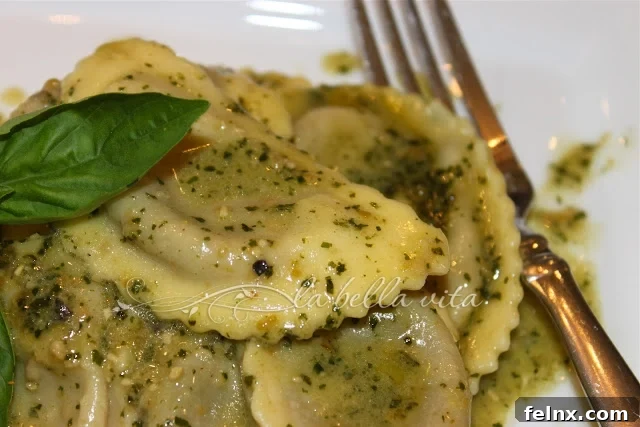 Plated Mushroom Agnolotti with fork