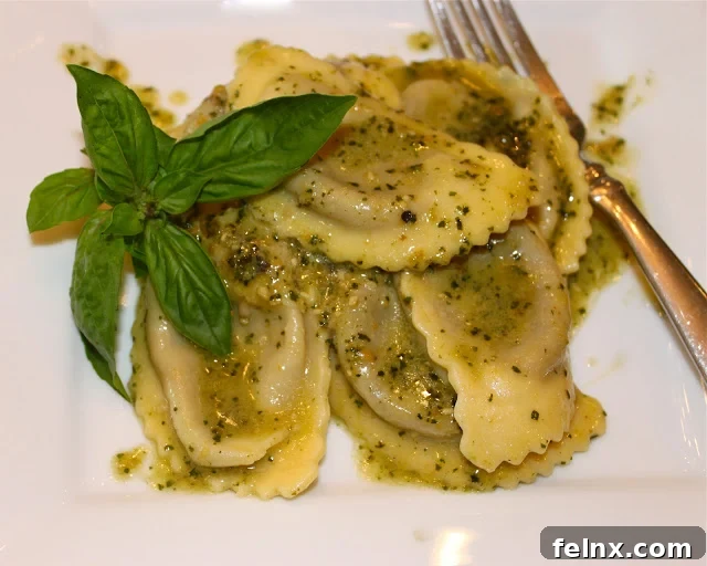 Full plate of Agnolotti in Pesto Butter