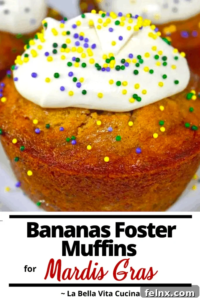 Pinterest Pin for Bananas Foster Muffins