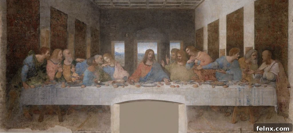 Wide view of the Last Supper fresco in its full glory